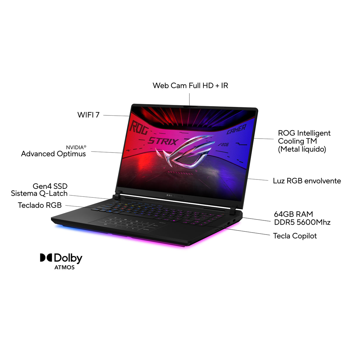 Portátil Gaming Asus Rog Strix Scar 16" 16 G635lx-S5031 9 275hx, 32gb 1tb Ssd Rtx 5090 24gb, Sin Sistema Operativo) Negro - Teclado Qwerty Español