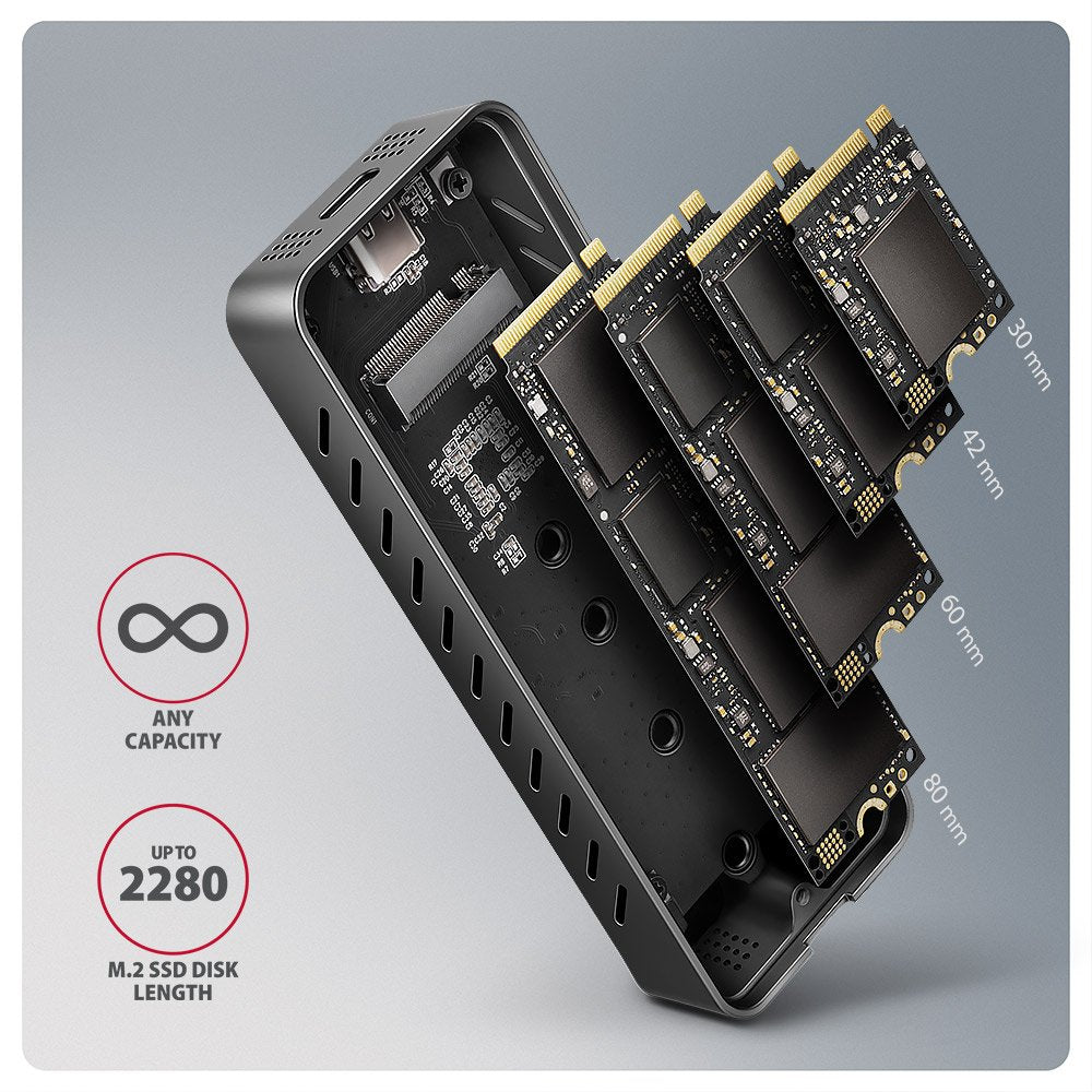EAN 8595247908483 - Axagon EEM2-20G NVMe-SSD-Gehäuse USB-C 3.2 20 Gbps 2230 - 2280 - schwarz Caja externa para unidad de esta imagen 17