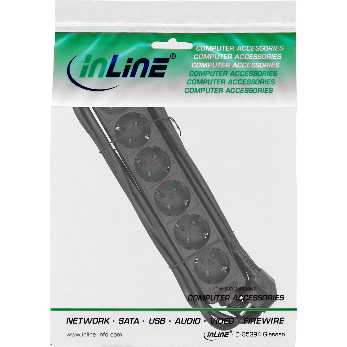 Inline Regleta 6 Tomas 6x Tipo F 3m Cable Negro