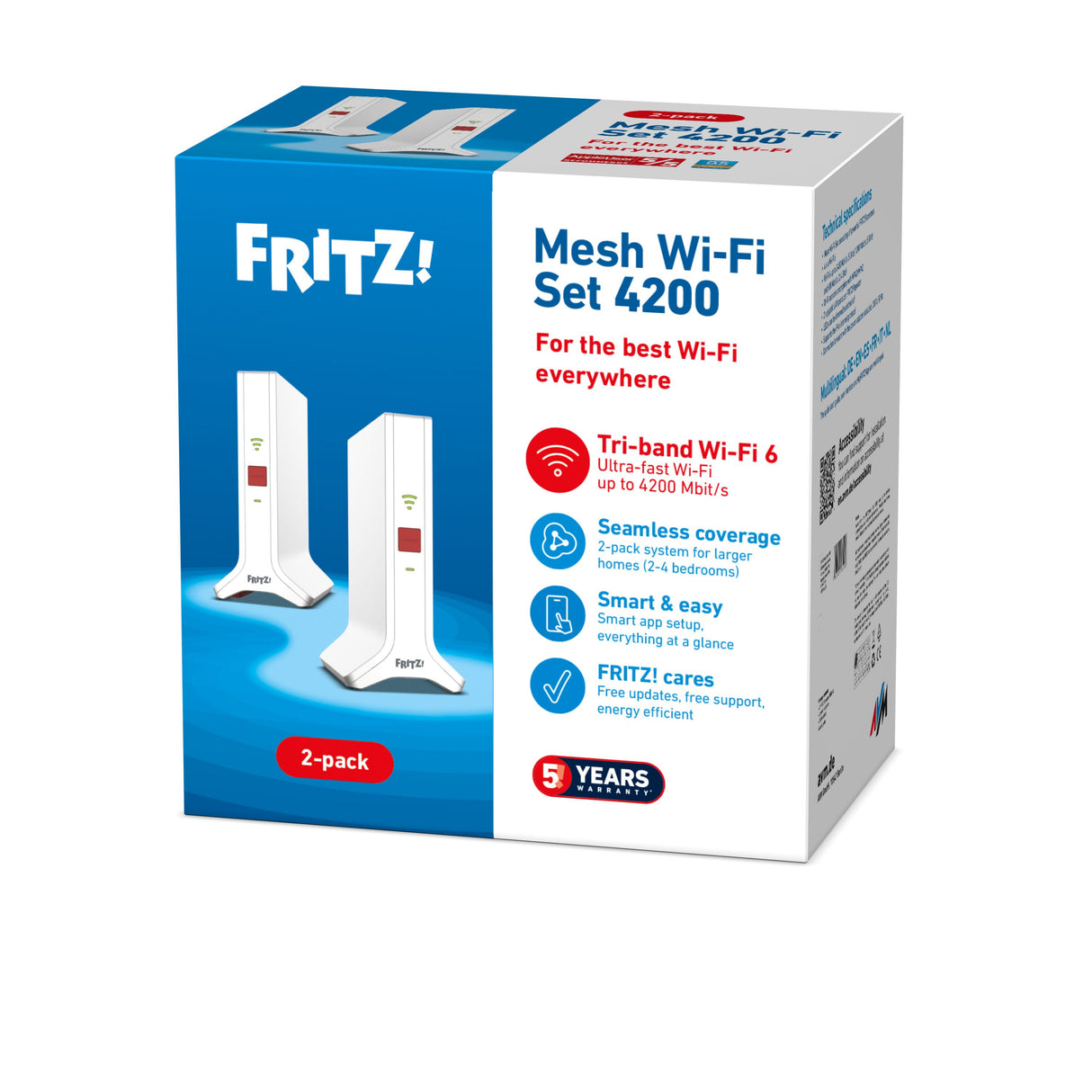 EAN 4023125031106 - Mesh Set FRITZ! 4200 2-pack Edition International Doble banda (2,4 GHz / 5 GHz) Wi-Fi 6 (802.11ax) Rojo, imagen 10