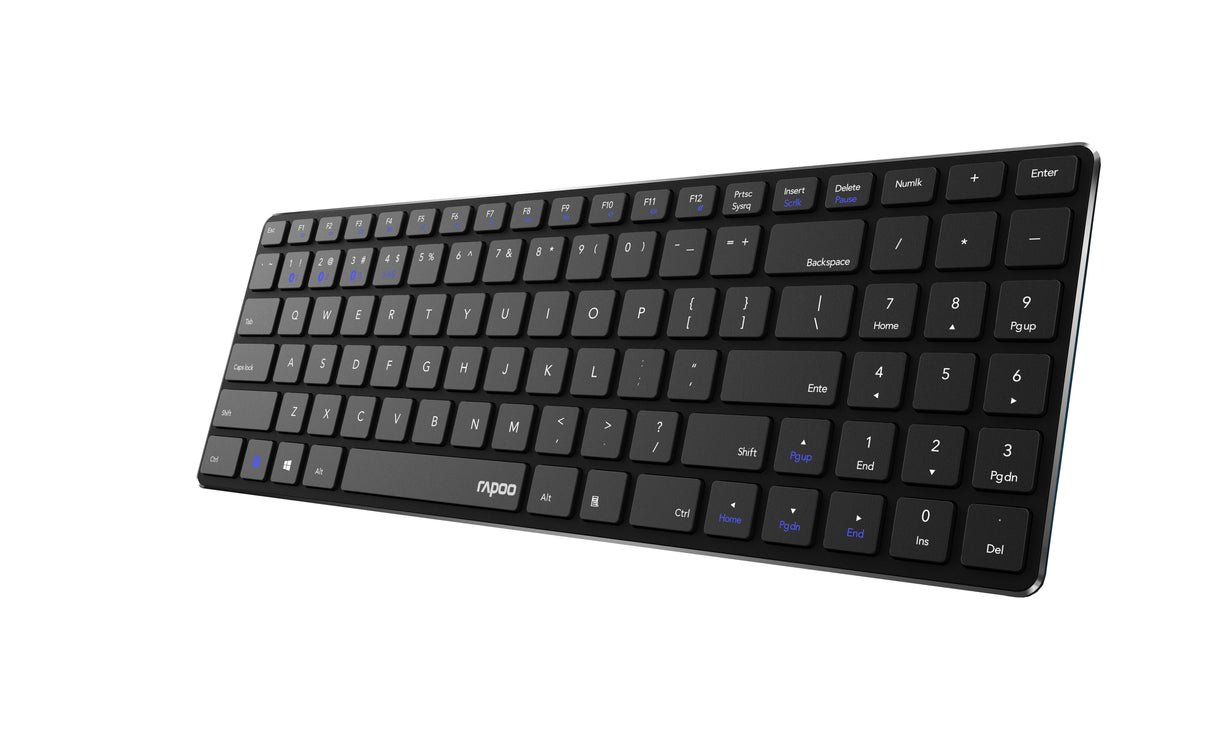 Teclado Rapoo Wireless Y Bluetooth E9100m Portugues 2.4ghz Bt 3.0 4.0 DiseãO Ultrafino Negro