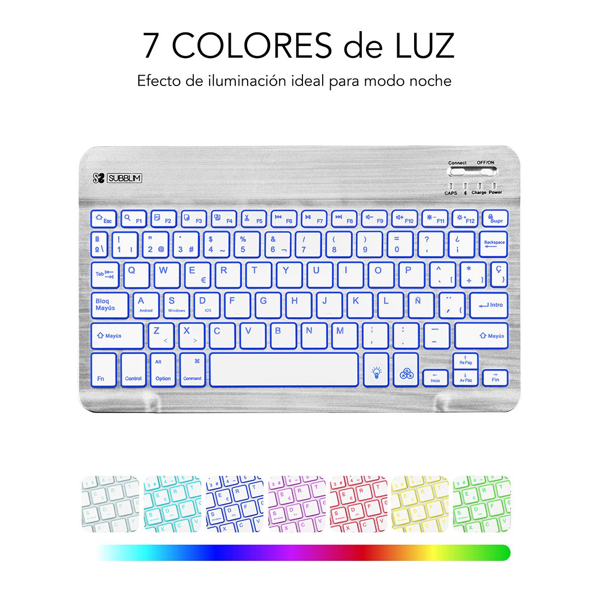 Teclado Bluetooth Subblim Sub-Kbt-Smbl30 Silver Bt3.0 Teclas Iluminadas Batería 420mah Compatible Multidispositivo