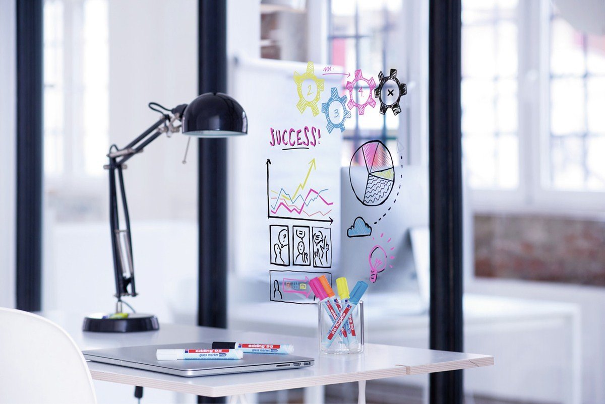 Edding 95 Pack De 6 Rotuladores De Tiza Liquida - Punta Redonda - Trazo 1.5-3mm - Colores Blanco, Amarillo, Negro,