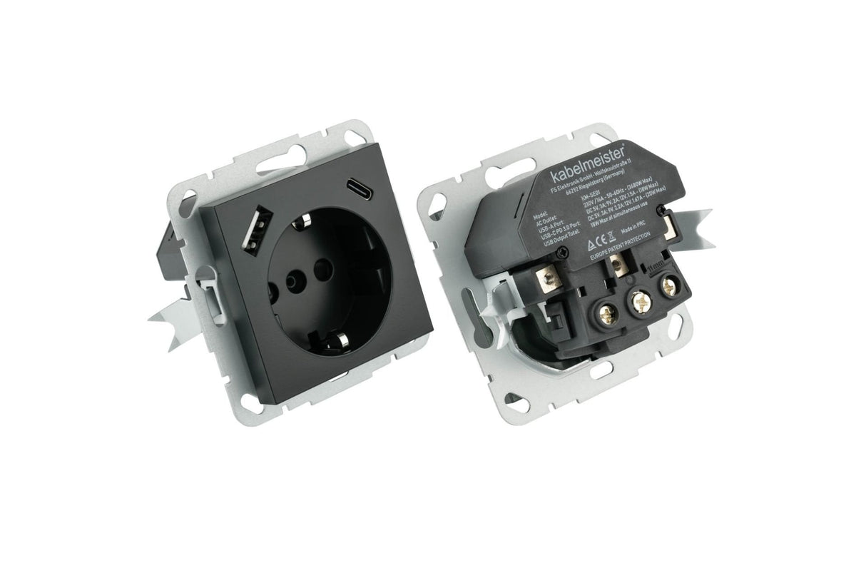 Cablemeimer Schutzkontakt-Einbaumeckdose 2-Fach Anthrazit