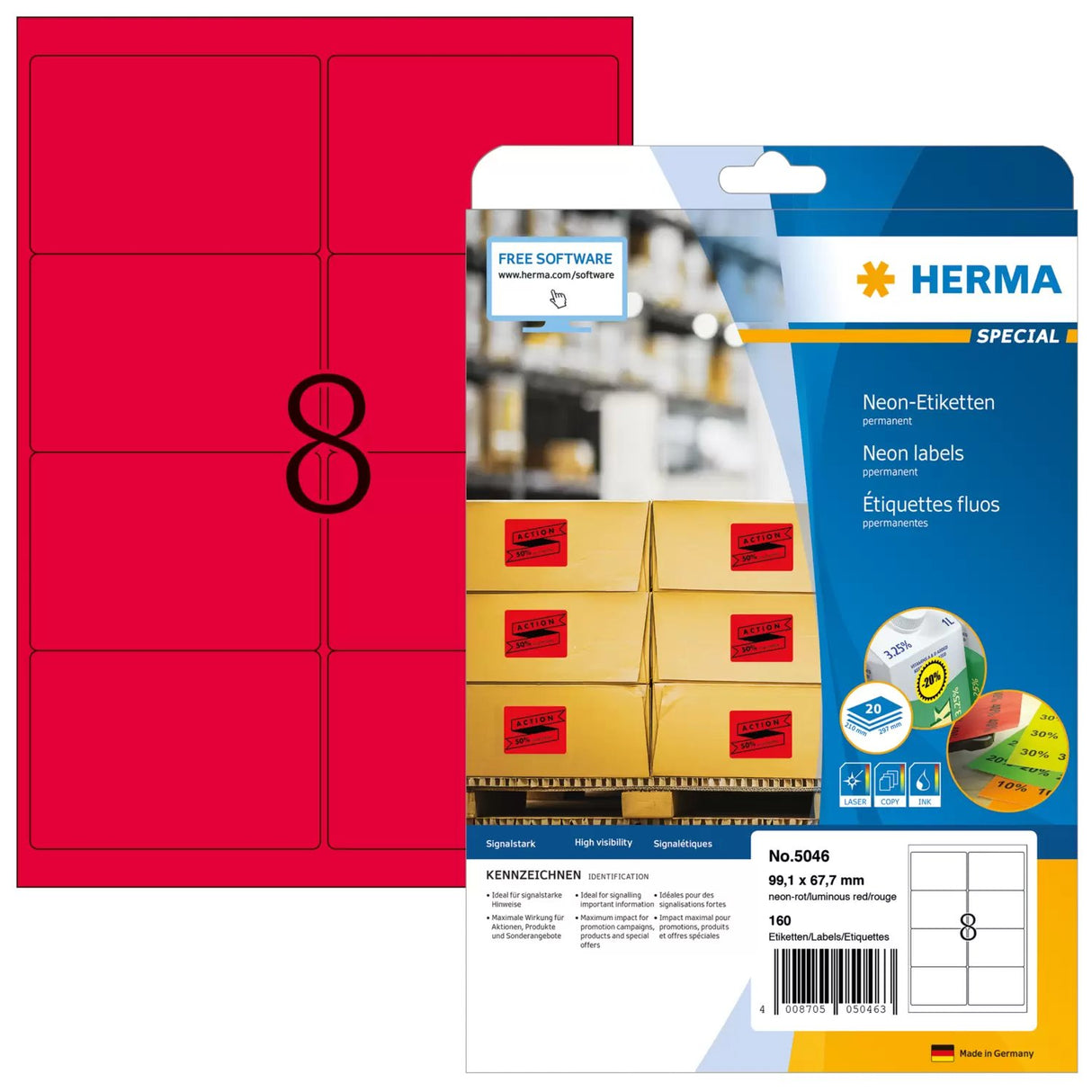 EAN 4008705050463 - HERMA 5046 etiqueta de impresora Rojo Etiqueta para impresora autoadhesiva imagen 1