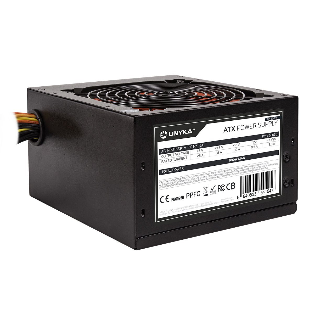 Fuente De Alimentación Unyka Atx 600w Gaming Negra