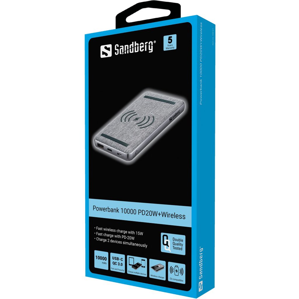 Sandberg Powerbank 10000 Pd20w Qc3.0 Qi Wireless Usb-A Usb-C