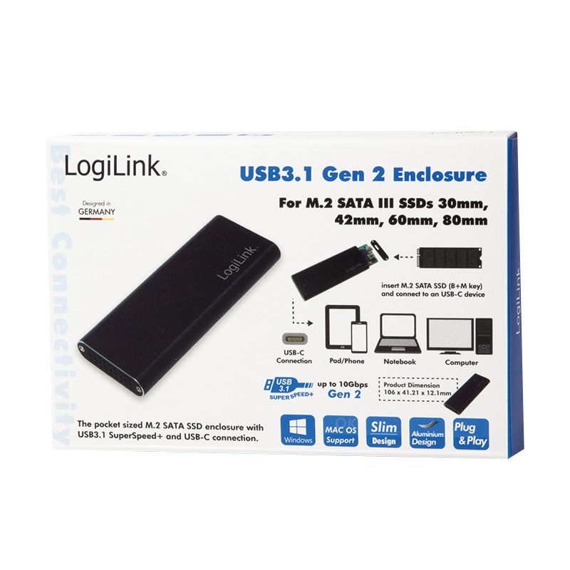 Logilink Ua0314 Caja Para Disco Duro Externo M.2 Caja Externa Para Unidad De Estado Sólido (Ssd) Negro