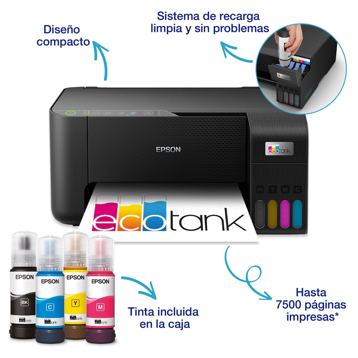 Impresora Multifunción Tinta Epson Ecotank Et 2865 Serie 2860 Color Tinta Recargable Negro