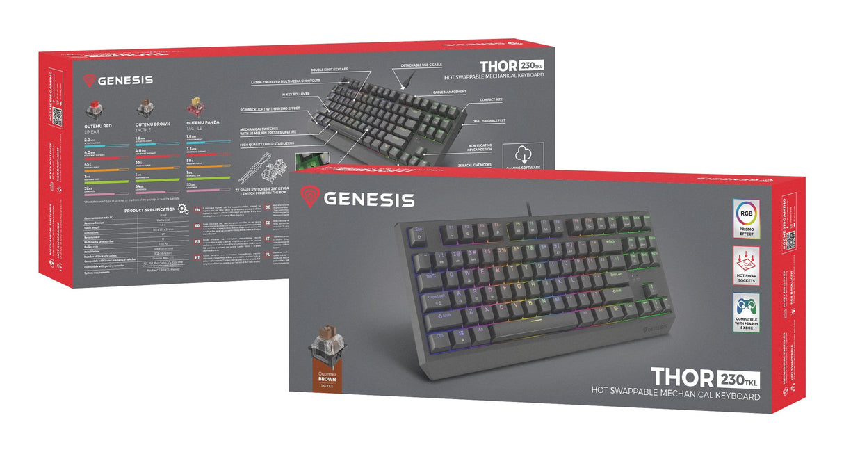 Genesis Thor 230 Tkl Rgb Mechanical Gaming Keyboard, Outemu Brown Switch, Us Layout, Wired, Black