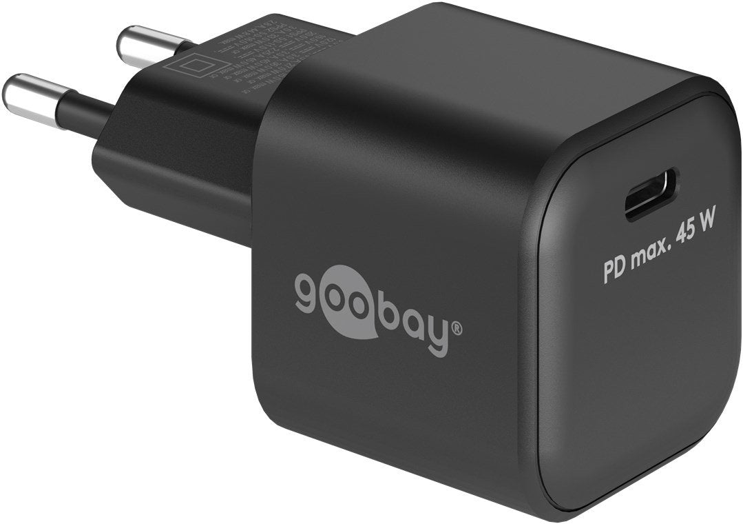 Cargador  45w Usb 1 Puert. Usb-C Negro Gan Pd Salida Lateral Tamaño Nano Goobay