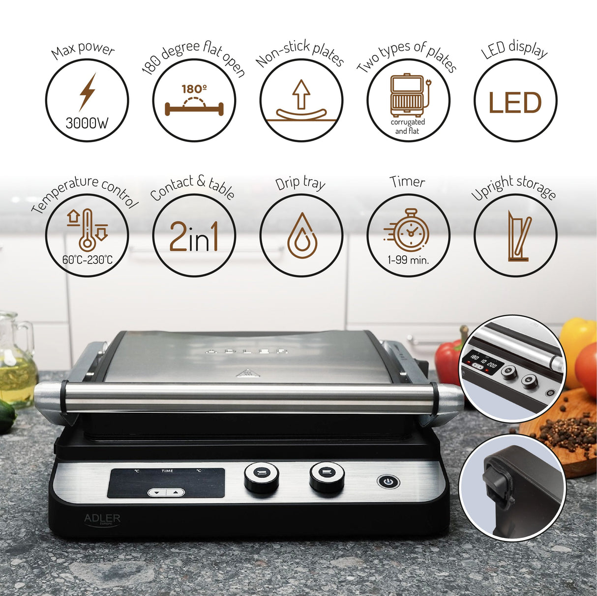 EAN 5903887807937 - Adler AD 3059 parrilla eléctrica de contacto imagen 15