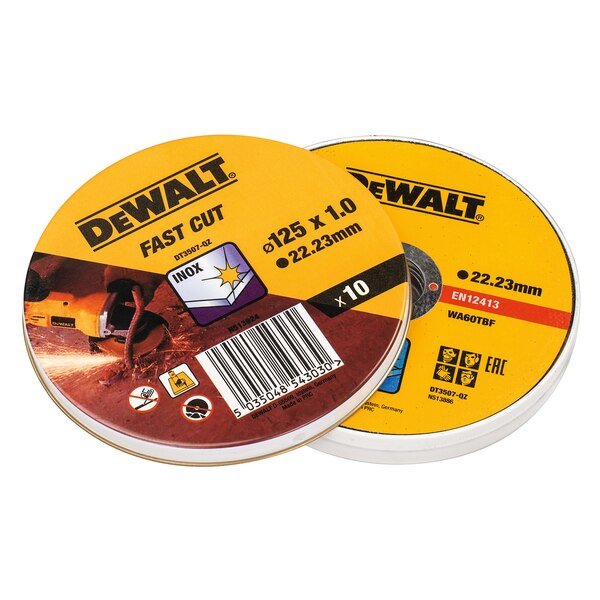 Set 10 Discos De Corte Para Acero Inoxidable Ø125x1x22,23mm Dt3507-Qz Dewalt
