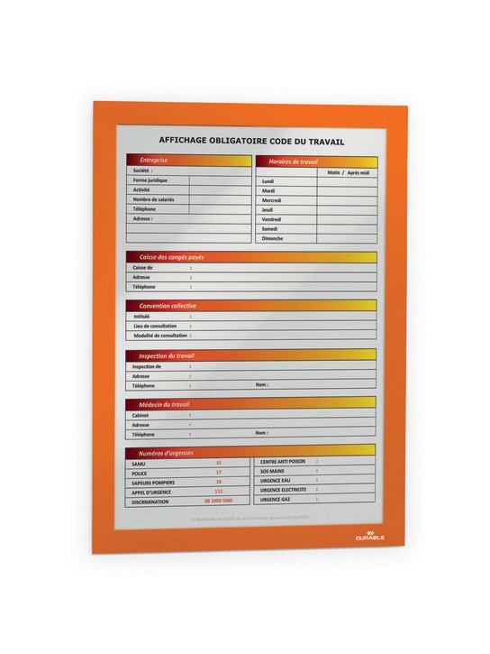 Marco Magnético Durable Duraframe A4 Grande, Pack De 10 Unidades, Naranja