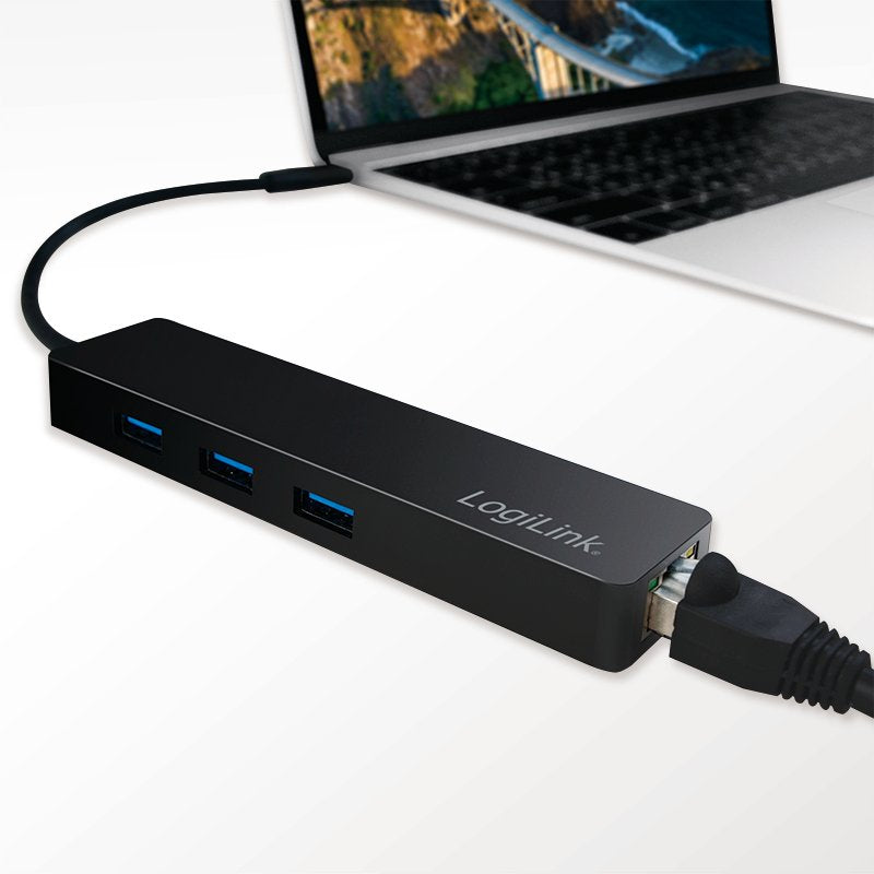 Logilink Hub De 3 Puertos Usb 3.1 Type C W/Gigabit Lan Negro Ua0313