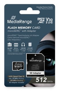 Mediarange Sd Microsd Card 512gb Uhs-1 Cl.10 Inkl. Adaptador