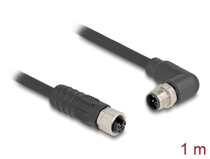Delock M12 Cable L-Kodiert 4 Pin Stecker Rechts Gewinkelt Zu Buchse Gerade Pur Schleppkettentauglich 1 M Schwarz