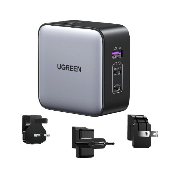 Ugreen Usb-A+2*Usb-C 65w Gan Cargador Rápido Para Viajes En Todo El Mundo