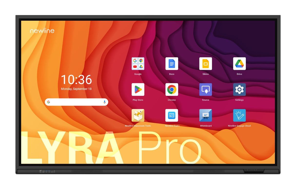 Newline Monitor Internativo Lyra Pro (Tt-8623qa) 86",Android 13, Google Edla, Multi Usuario, Altavoces 2x20w, Wifi 6 + Bl, Usb-C 65w, 8gb Y 128gb, 20 Pt, 4k, Newline Apps, Ops Pc Opcional, 3 Años De Garantia On Site