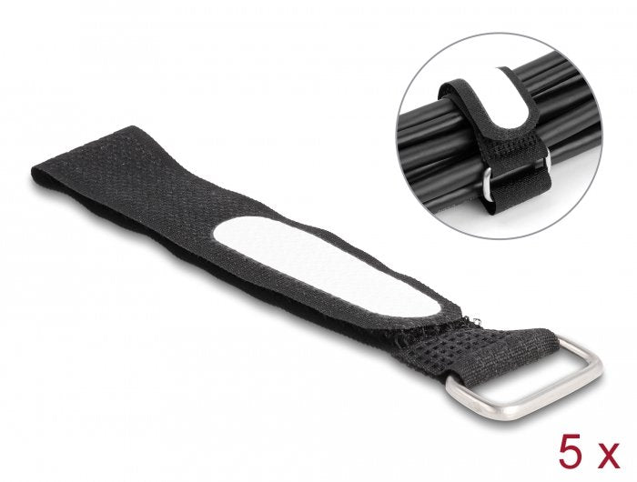 Delock Klettcablebinder Mit Schlaufe Und Beschriftungsfeld L 203 X B 20 Mm Schwarz 5 Stück