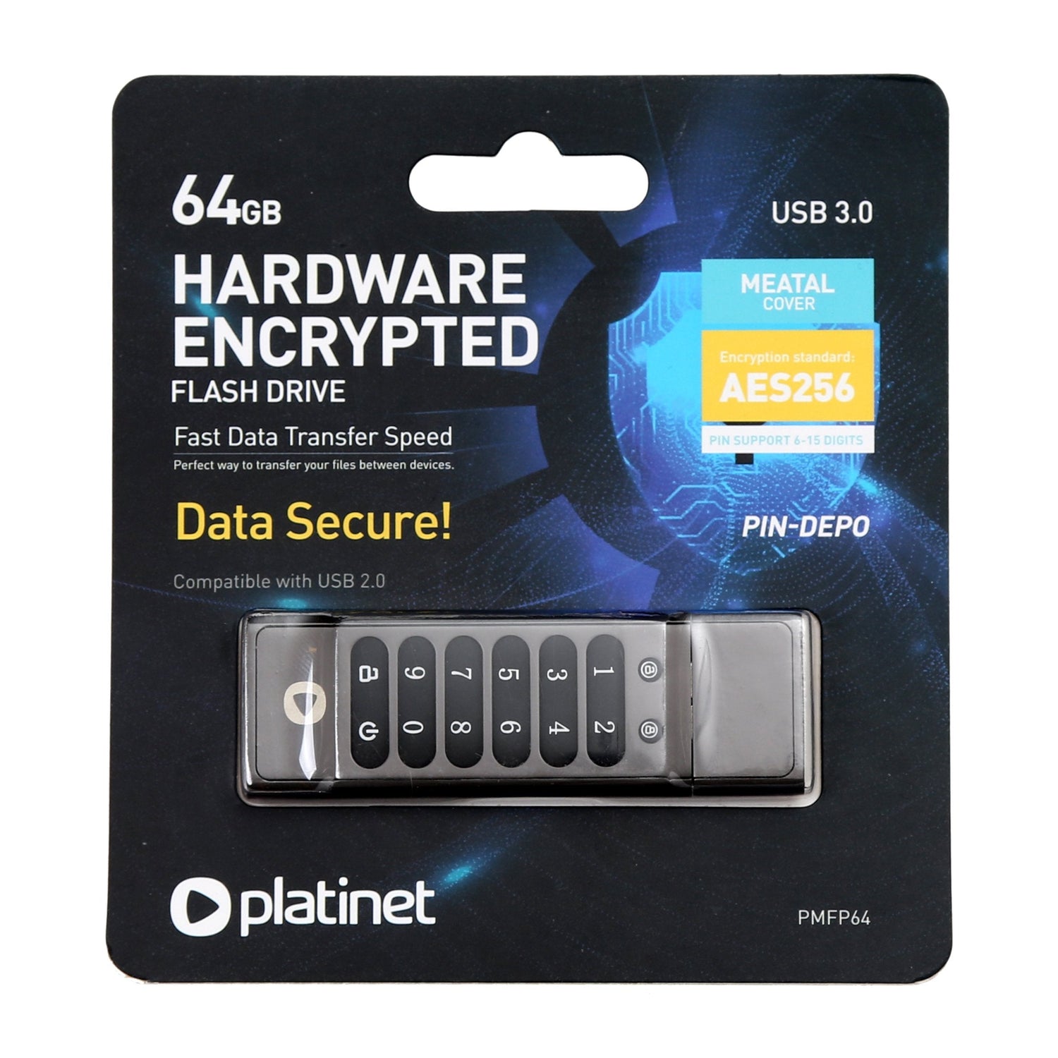 Pendrive Platinet Usb 3.0 Hardware Encrypted 64gb