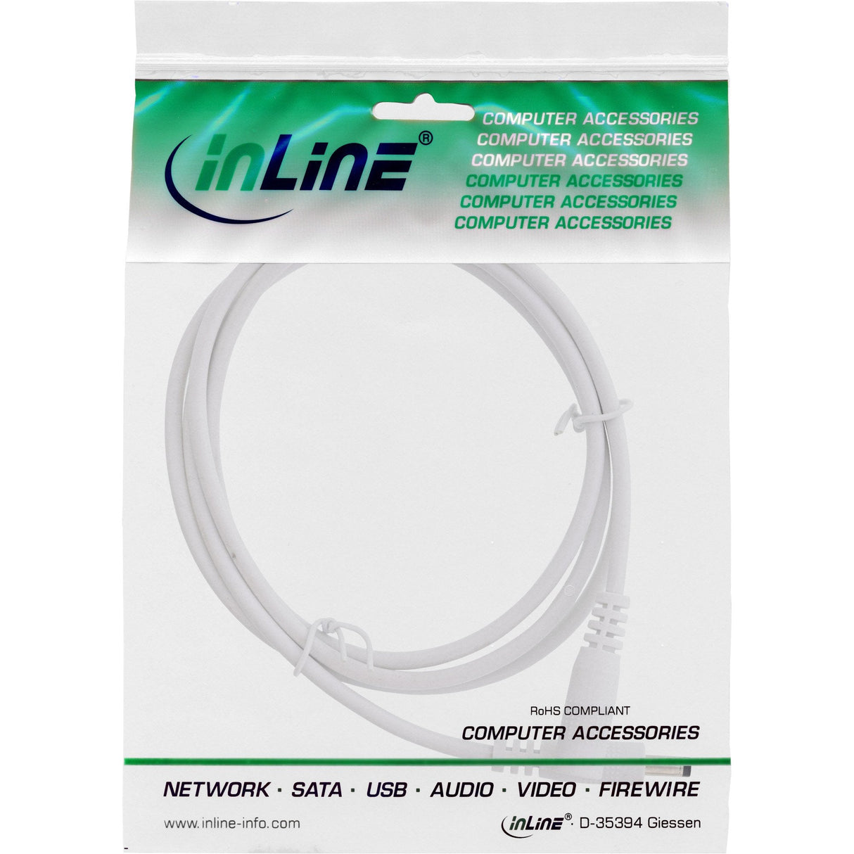 Cable De Extensión De Cc Inline, Enchufe De Cc Macho/Hembra 4,0x1,7 Mm, Awg 18, Blanco, 1 M