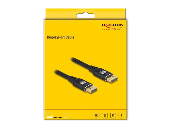 Delock 80622 Cable Displayport 8k 60 Hz 3 M Negro Metal