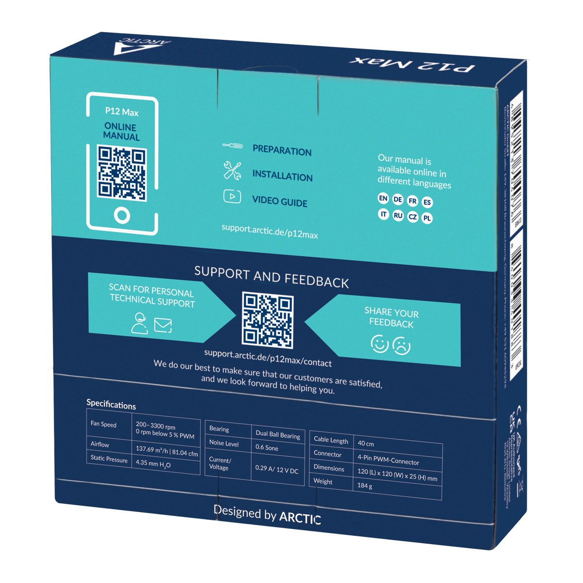 EAN 4895213704076 - ARCTIC P12 Max Carcasa del ordenador Ventilador 12 cm Negro 1 pieza(s) imagen 6