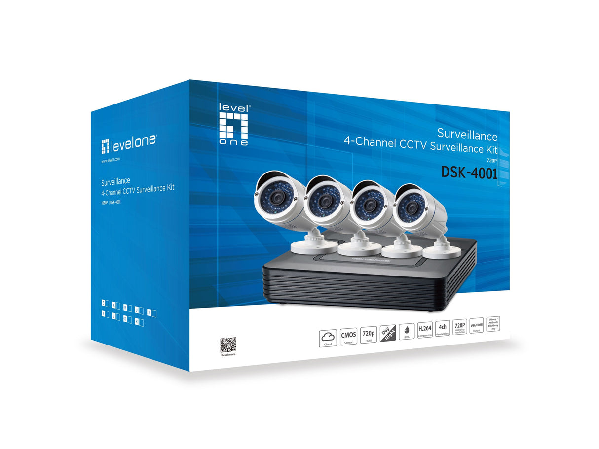 Levelone Ipcam 4-Kanal Fix Out H.264 Ir 4xcam Inkl.