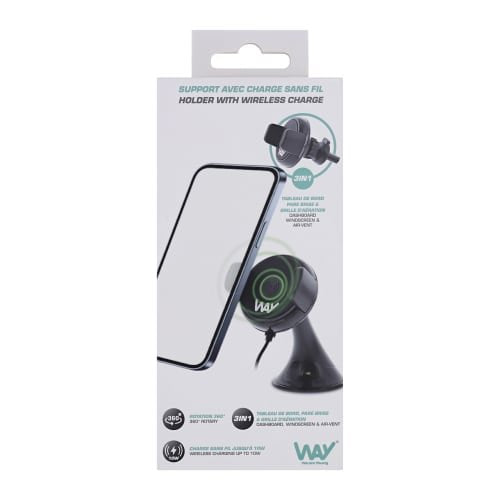 Tnb Way - Cargador De Coche De Inducción De 10w, Soportes 2 En 1 + Cable Micro Usb Integrado - Negro