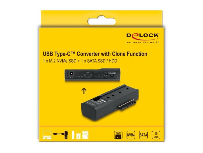 Delock 64252 Convertidor Usb Type-C Para 1 X Ssd M.2 Nvme + 1 X Sata Ssd / Hdd Con Función De Clonación