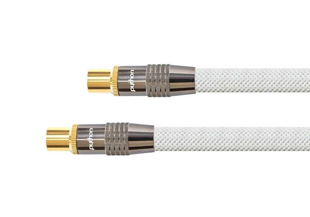 Tv Cable De Antena, Iec Koax Conector Macho An Conector Hembra, Chapado En Oro, Cuádruple Apantallado, 120 Db, 75 Ohm, Malla De Nailon, Blanco, 1m, Python® Series