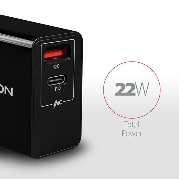 Cargador De Red Axagon Acu-Pq22, Pd Y Quick, 2x Puertos Qc3.0 / Afc / Fcp + Pd Tipo-C, 22w
