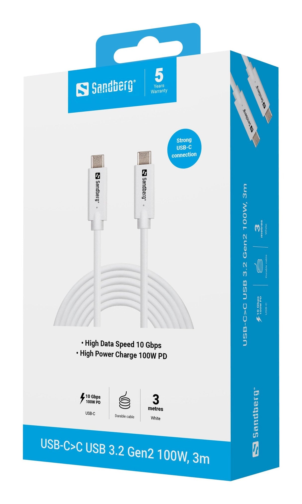 Sandberg 136-75 Cable Usb Usb 3.2 Gen 2 (3.1 Gen 2) 3 M Usb C Blanco