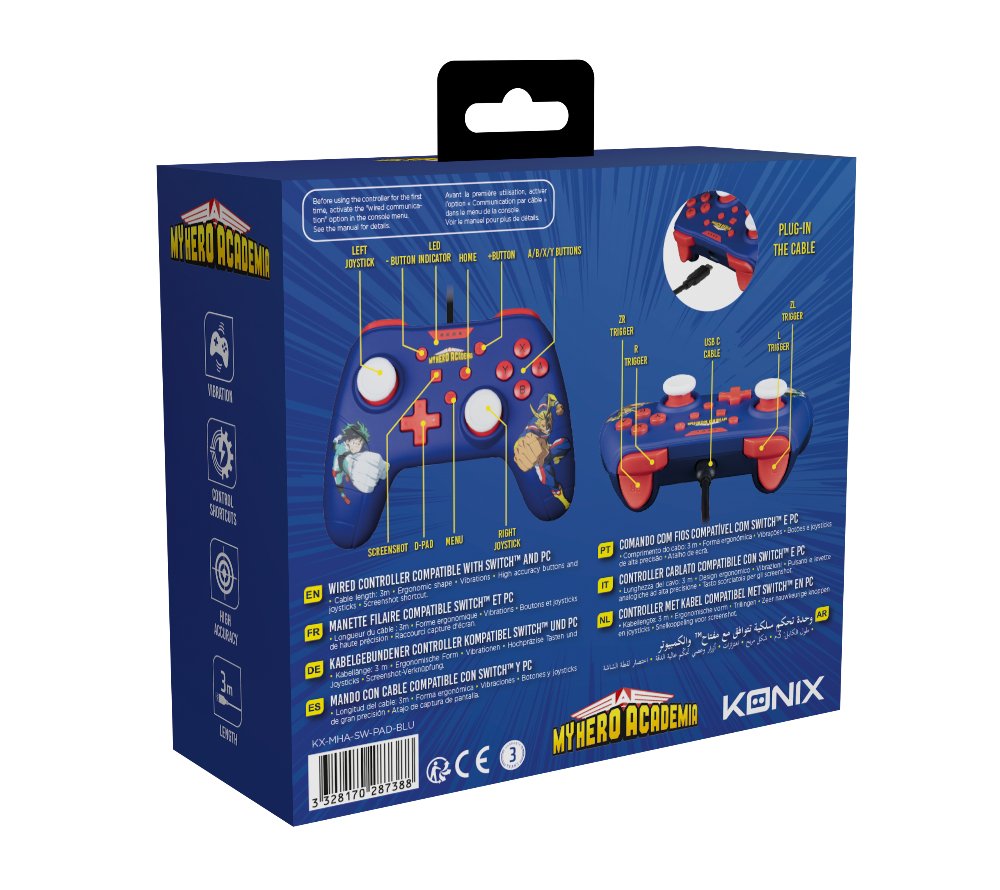 Konix My Hero Academia Mando/Gamepad Usb - Compatible Con Nintendo Switch Y Pc - 13 Botones - Cable De 3m