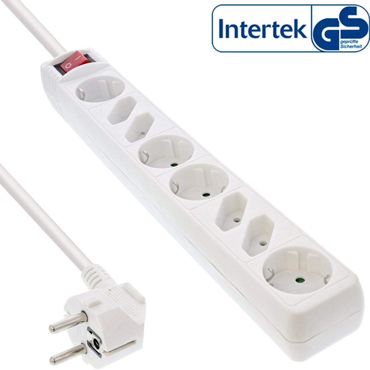Inline Regleta 8 Tomas 4x Tipo F + 4x Euro Con Seguridad Para Niños E Interruptor Blanco 3m