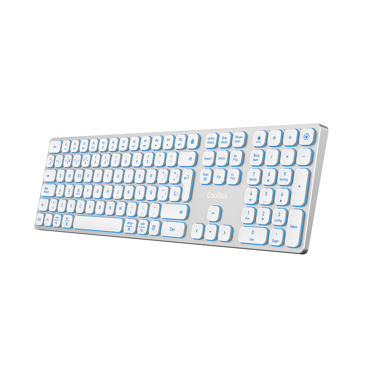 Coolbox Teclado Inalambrico Retroiluminado Moonlight Key B431 Usb-C+Bt5.1+Rf2.4g Blanco Aluminio