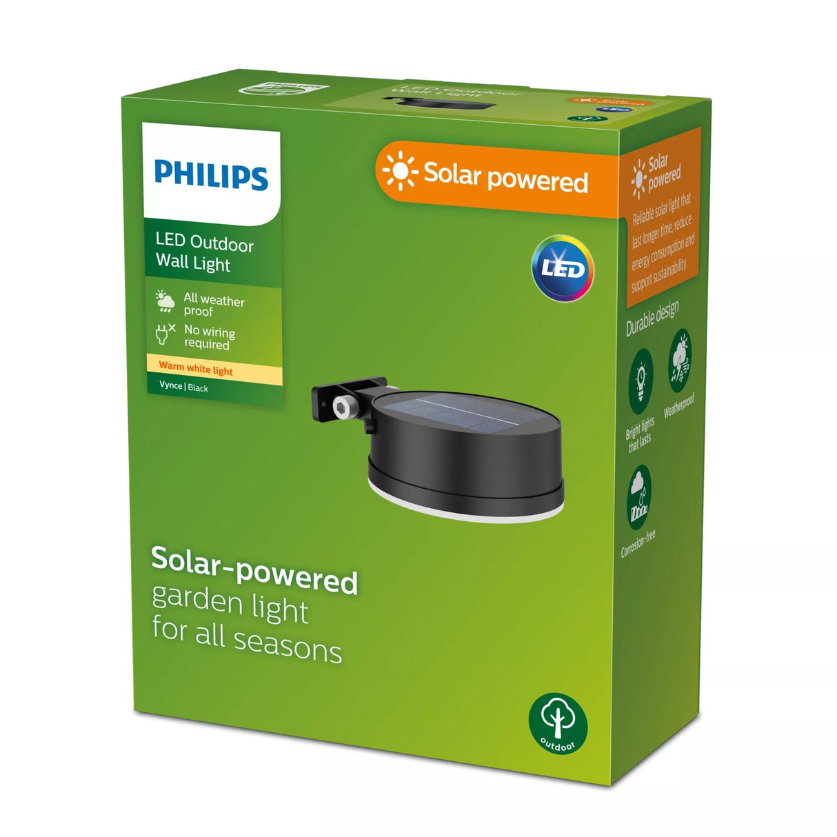 Aplique Solar Redondo, Ip 44 1,5w, 200im 2700k, Luz Cálida, Medidas: 11,2x4,6x14,1cm. Philips