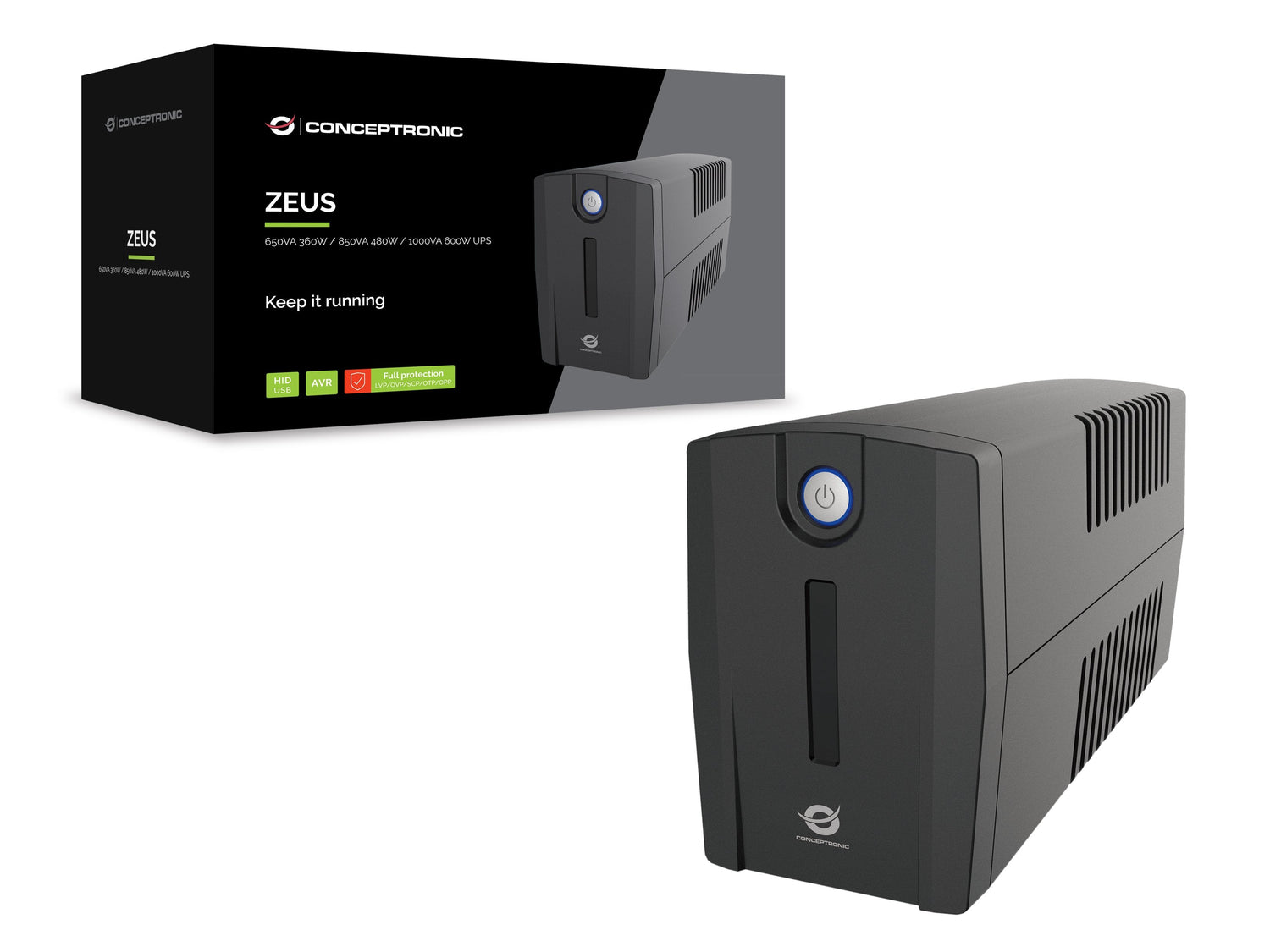 Conceptronic Zeus Usv 850va 480w 2xuk Sockets Hid,Usb,Rj45