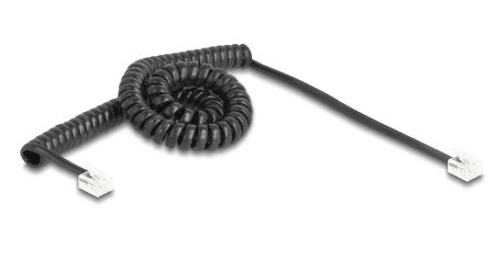 Delock 90224 Cable Telefónico En Espiral Rj11 Macho A Rj11 Macho Negro 3 M