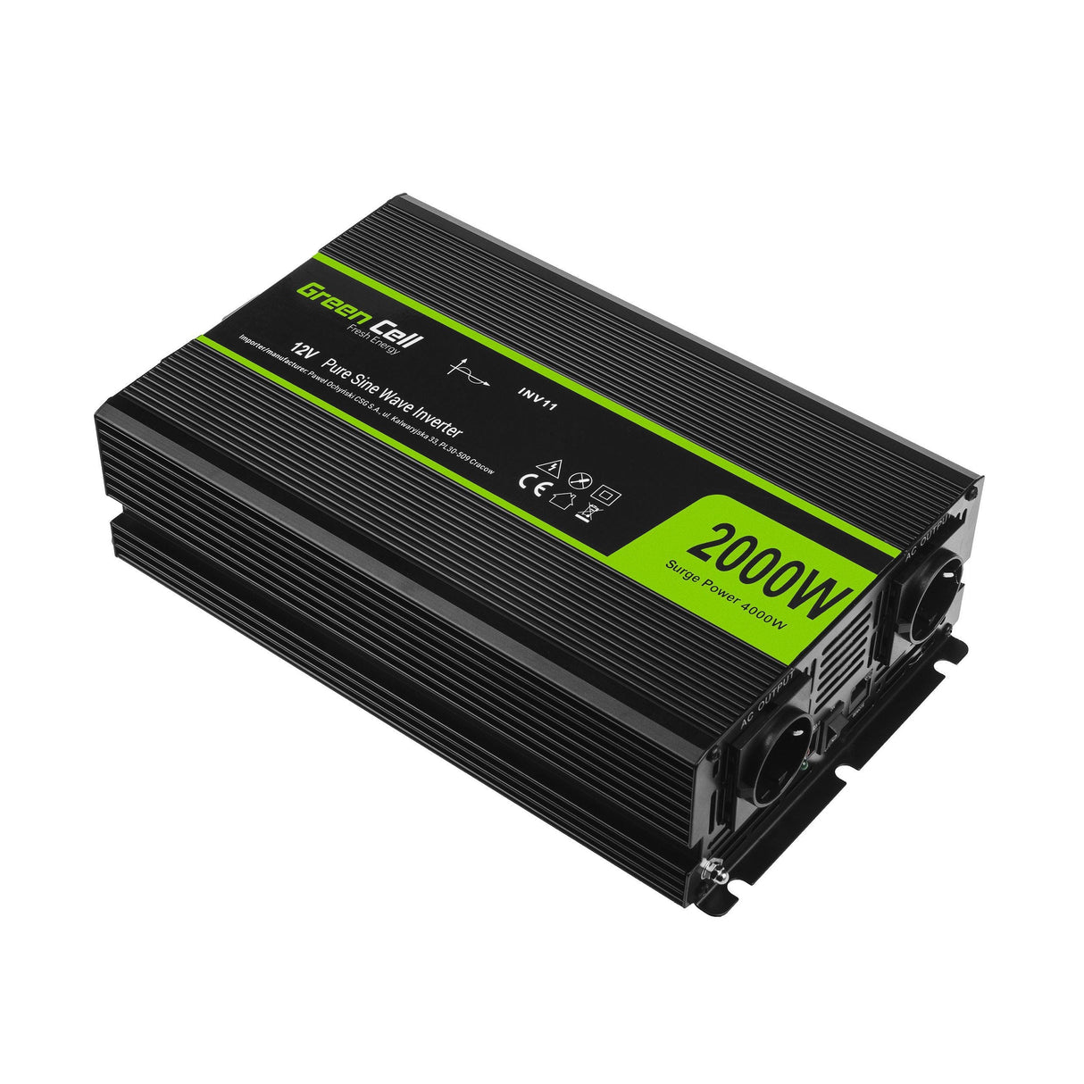 Inversor De Voltaje Para Automóvil De Green Cell ® 12v A 230v, Onda Sinusoidal Completa 2000w / 4000w