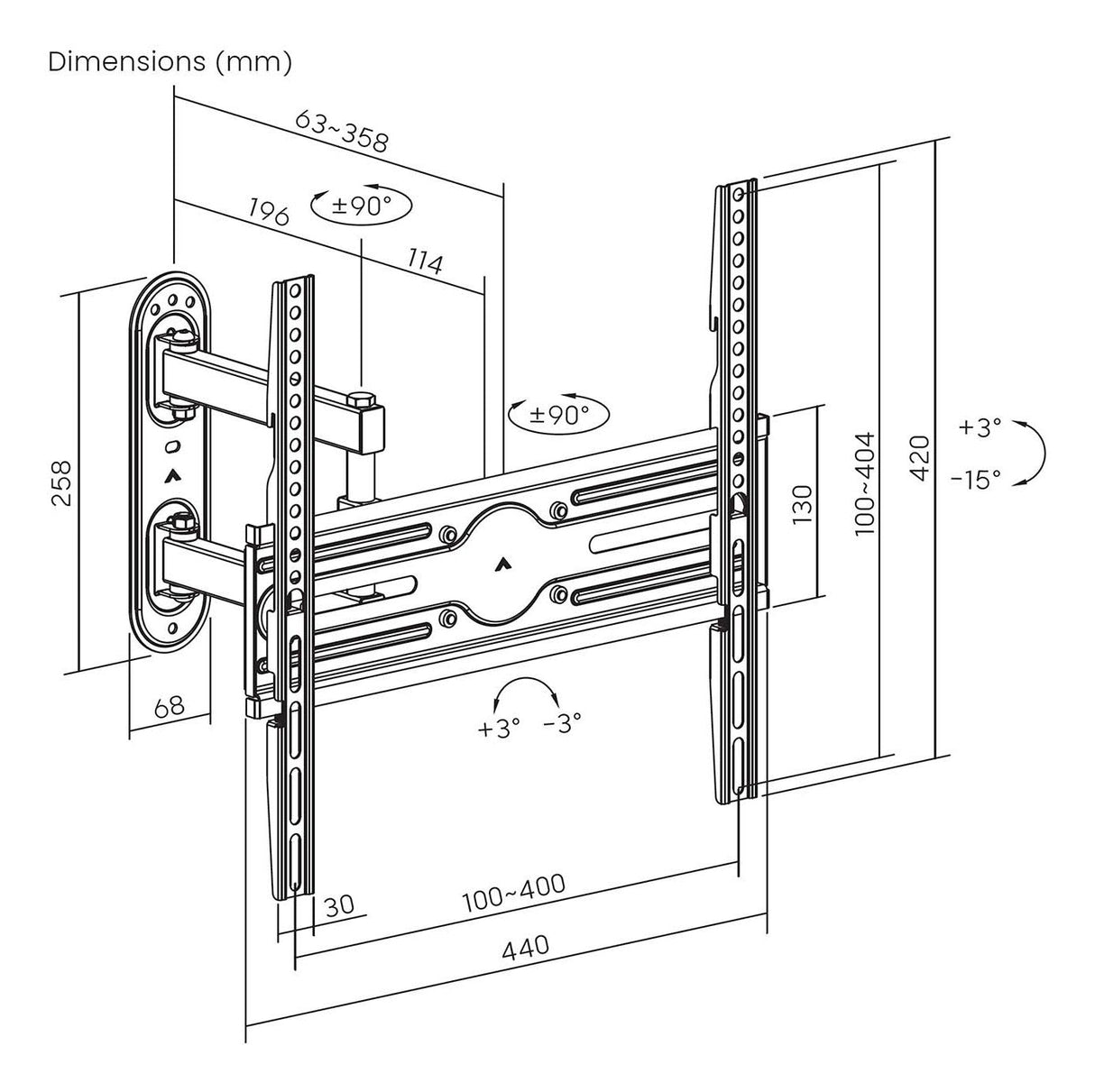 Aisens Soporte Eco Giratorio, Inclinable Y Nivelable Para Monitor/Tv 35kg De 32-65, Negro