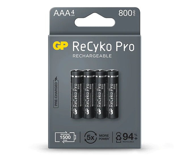 Gp Recyko Pro Pack De 4 Pilas Recargables 800mah Aaa 1.2v - Precargadas - Ciclo De Vida: Hasta 1.500 Veces