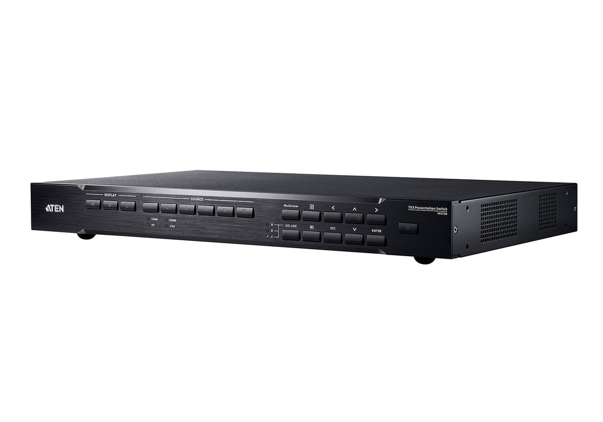 Switch De Presentación 7 X 3 Con Escalador De Vídeo, Streaming, Mezclador De Audio Y Hdbaset De Aten