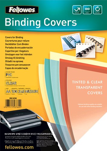 Fellowes Pack De 100 Portadas Para Encuadernar De Pvc A4 - 240 Micras - Acabado De Calidad - Transparente