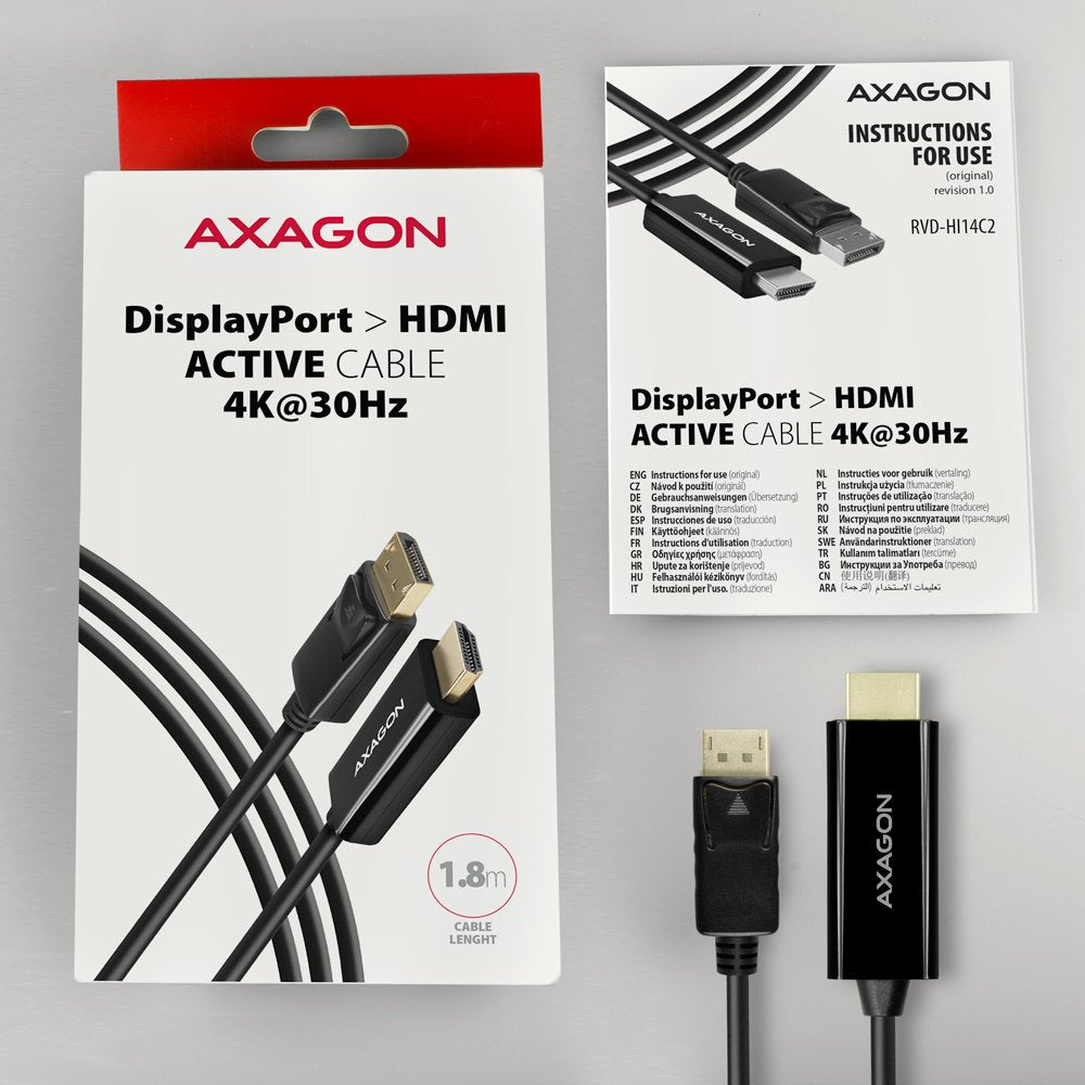 EAN 8595247906083 - Axagon RVD-HI14C2 adaptador de cable de vídeo 1,8 m HDMI tipo A (Estándar) DisplayPort Negro imagen 6