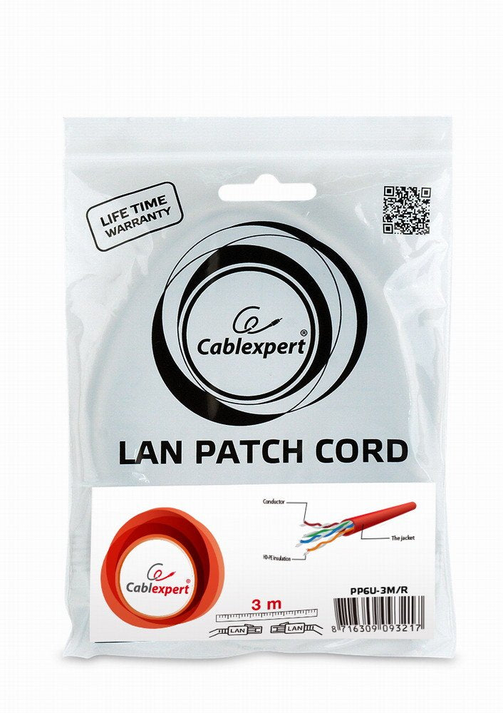 EAN 8716309093217 - Gembird PP6U-3M/R cable de red Rojo Cat6 U/UTP (UTP) imagen 3
