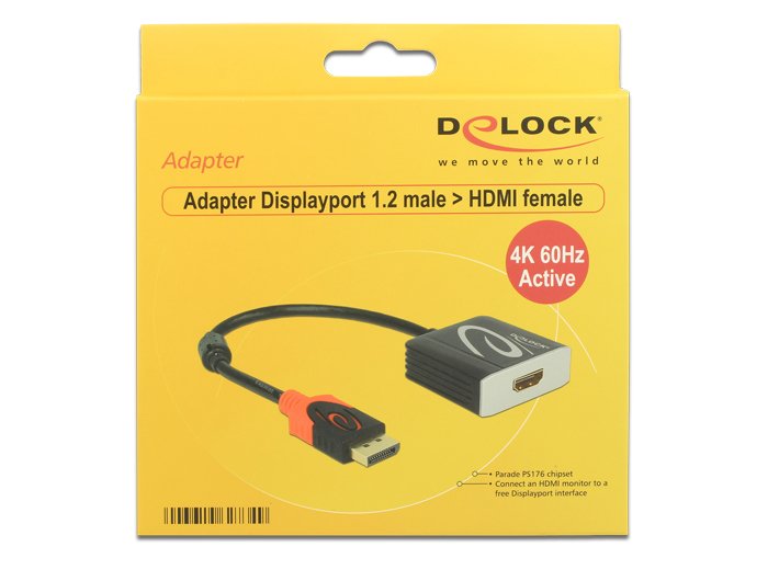 Delock Adapter Displayport 1.2 Male > Hdmi Female 4k 60 Hz Active