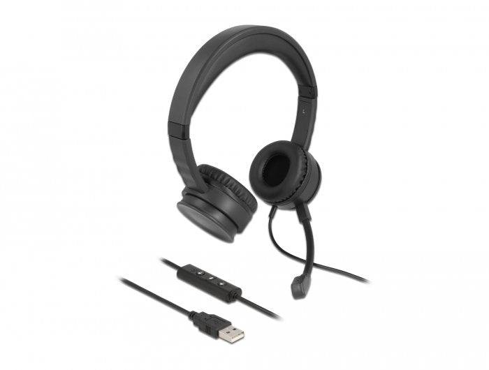 Delock 27180 Auriculares Estéreo Usb Con Mando A Distancia Por Cable Y Botón De Silencio Rápido Para Pc Y Ordenador Portátil