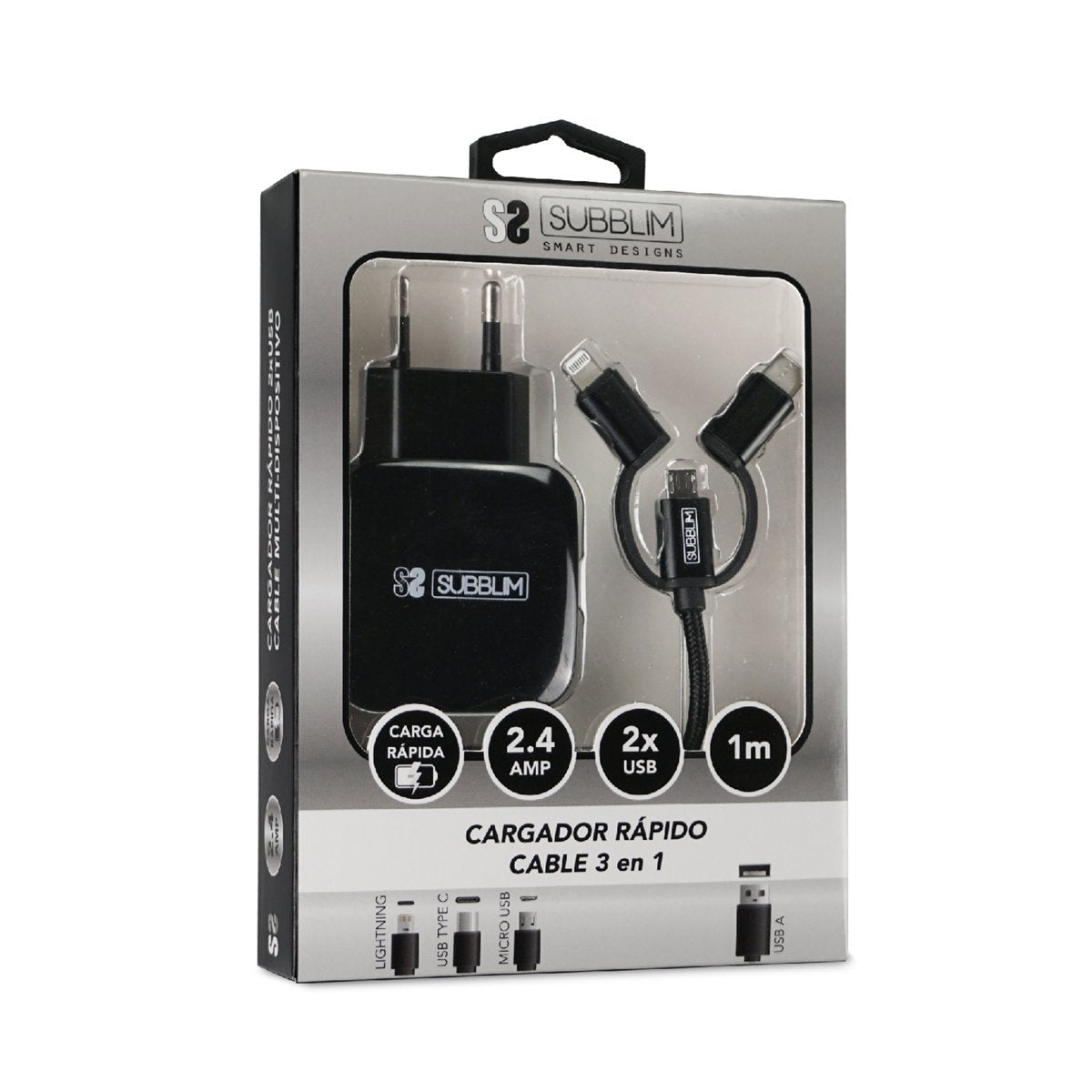 EAN 8436586740702 - SUBBLIM SUB-CHG-1ZWC02 cargador de dispositivo móvil Universal Negro Corriente alterna Carga rápida Inter imagen 6